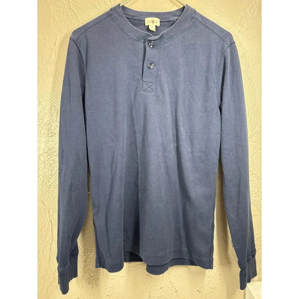 J.Crew Shirt Mens Oarsman Heritage Brushed Rib Knit Henley Navy Blue Size Medium
